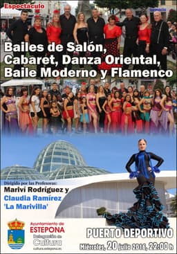Los alumnos de los cursos de Bailes de Salón, Cabaret, Danza Oriental, Baile Moderno y Flamenco actuarán mañana en el Puerto Deportivo