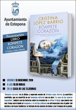 La escritora Cristina López Barrio presentará en Estepona su última novela ‘Rómpete corazón’