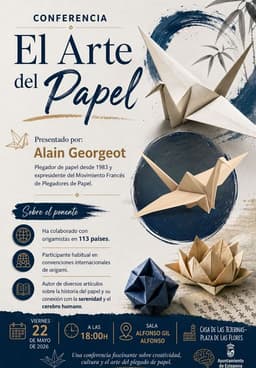El escritor y origamista francés Alain Georgeot impartirá la conferencia ‘El arte del papel’ en la Casa de las Tejerinas