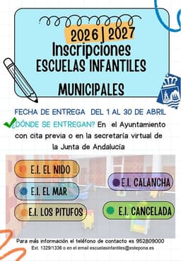 El Ayuntamiento abre el plazo de escolarización para el curso 2026/27 en las cinco Escuelas Infantiles Municipales para niños de 0 a 3 años