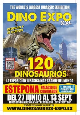 El Palacio de Exposiciones y Congresos de Estepona acoge desde el sábado Dino Expo XXL, la mayor exposición de dinosaurios a escala real
