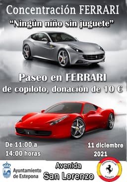 Estepona acoge una concentración de coches Ferrari que recaudará fondos para la campaña benéfica de Navidad ‘Ningún Niño sin Juguete’
