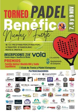 Estepona acoge un torneo benéfico de pádel para apoyar a Nicolás, un niño de 11 años que sufrió un tumor cerebral
