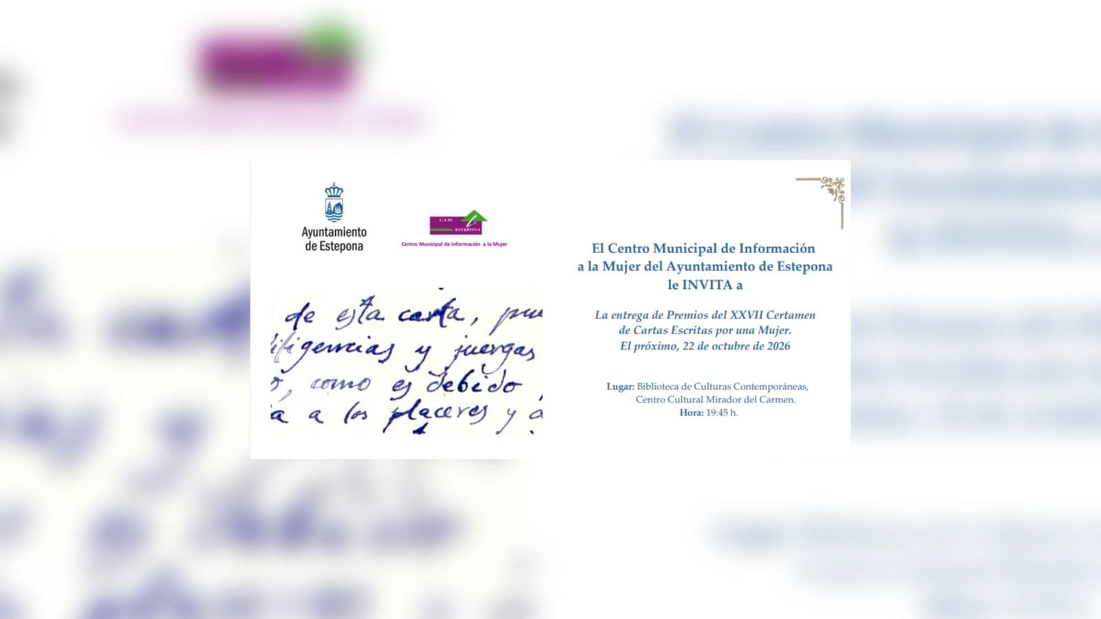 Premios del XXVII Certamen de Cartas Escritas por una Mujer